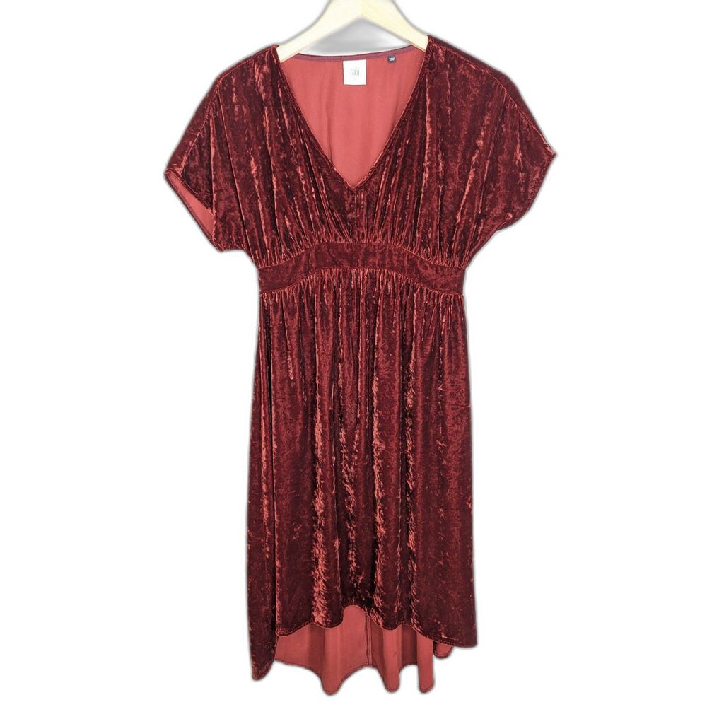 CAbi Burgundy Velvet Grace Tribute Dress Size XS Hi-Low Empire Waist Whimsigoth